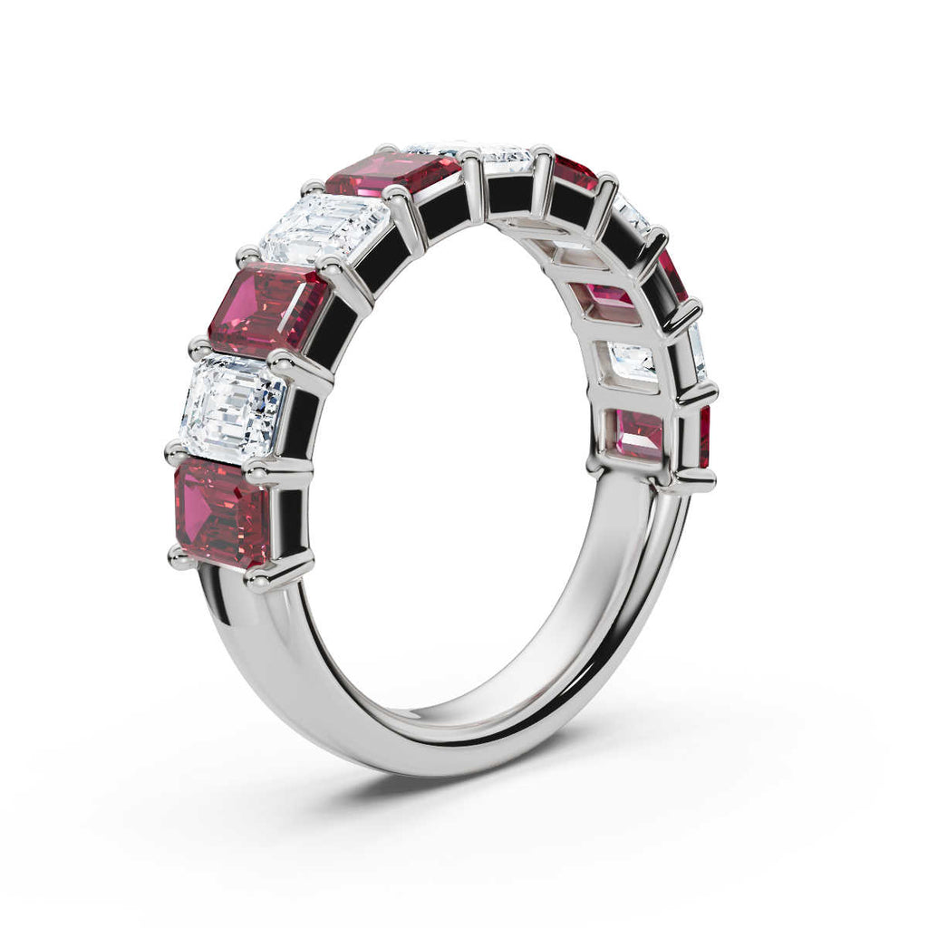 14K White Gold Alternating Pink & White Emerald-Cut Multi-Stone Band Ring 2.2 CWT