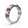 14K White Gold Alternating Pink & White Emerald-Cut Multi-Stone Band Ring 2.2 CWT