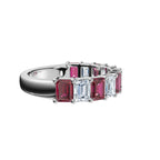 14K White Gold Alternating Pink & White Emerald-Cut Multi-Stone Band Ring 2.2 CWT