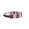 14K White Gold Alternating Pink & White Emerald-Cut Multi-Stone Band Ring 2.2 CWT