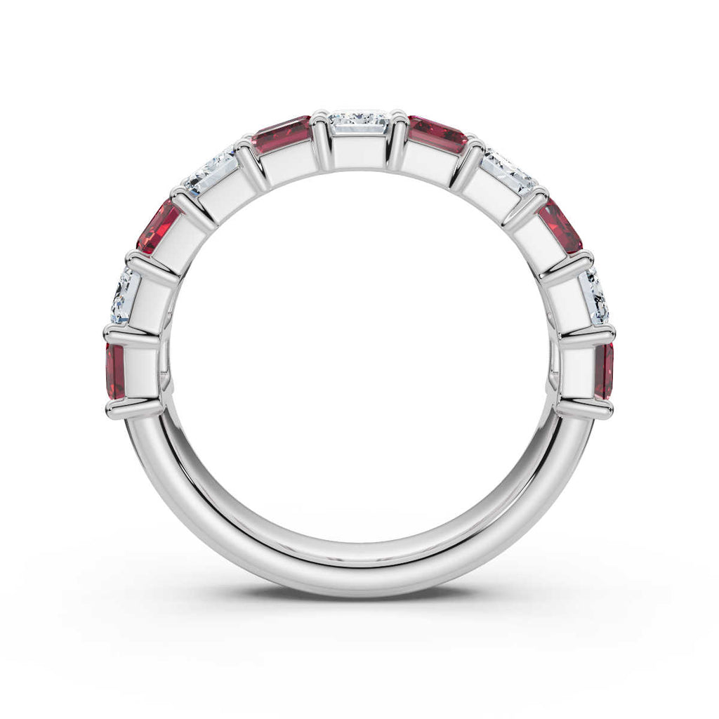 14K White Gold Alternating Pink & White Emerald-Cut Multi-Stone Band Ring 2.2 CWT