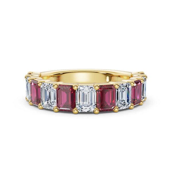 18K Yellow Gold Alternating Pink & White Emerald-Cut 2.2 CWT Multi-Stone Band Ring