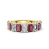 18K Yellow Gold Alternating Pink & White Emerald-Cut 2.2 CWT Multi-Stone Band Ring