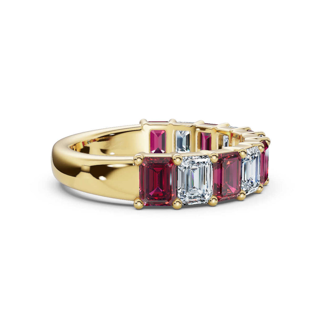 18K Yellow Gold Alternating Pink & White Emerald-Cut 2.2 CWT Multi-Stone Band Ring