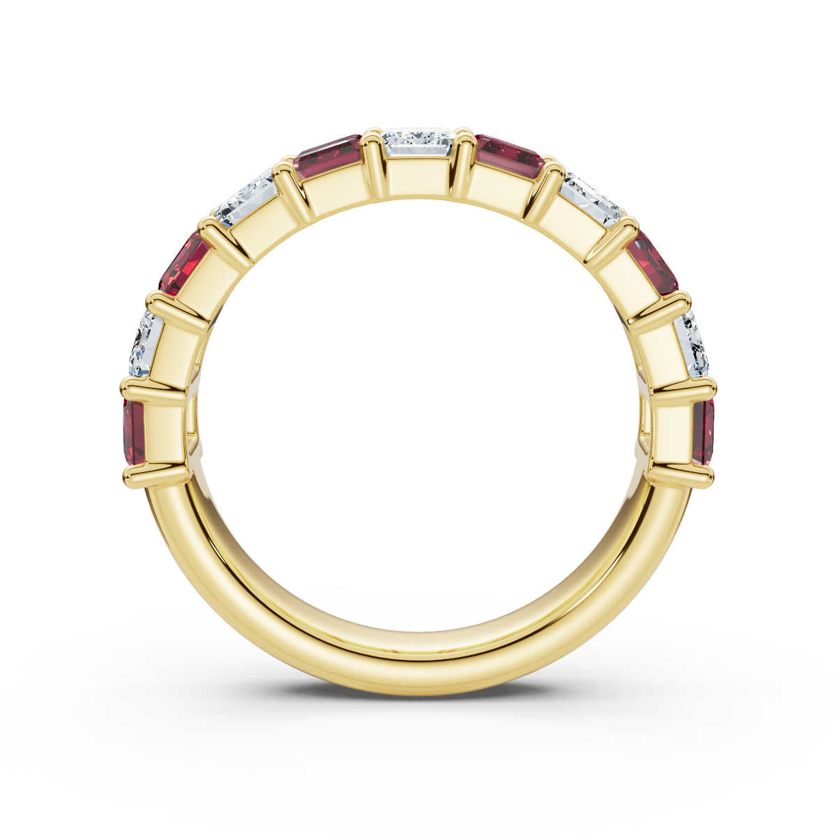 18K Yellow Gold Alternating Pink & White Emerald-Cut 2.2 CWT Multi-Stone Band Ring