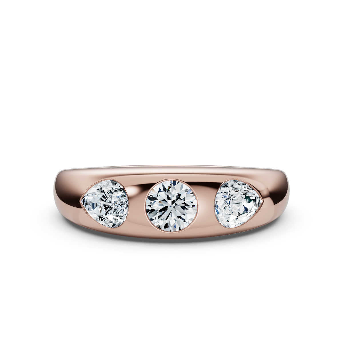 18K Rose Gold Multi-Shape Three-Stone Flush Set 1.04 CWT Diamond Statement Ring