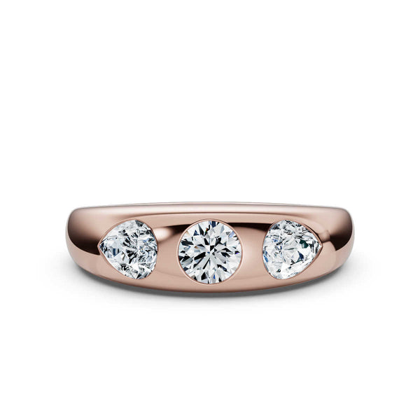 14K Rose Gold Multi-Shape Three-Stone Flush Set 1 CWT Diamond Statement Ring
