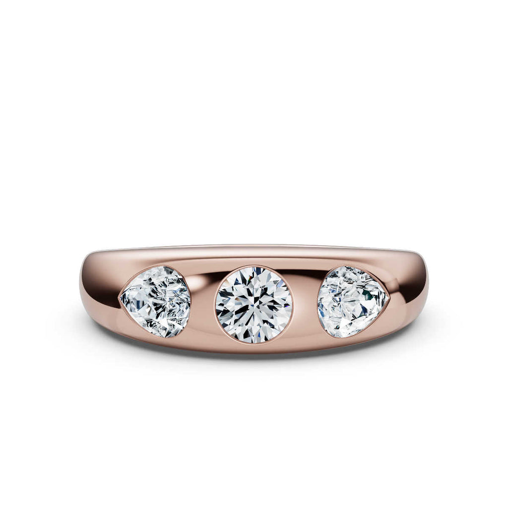 14K Rose Gold Multi-Shape Three-Stone Flush Set 1 CWT Diamond Statement Ring