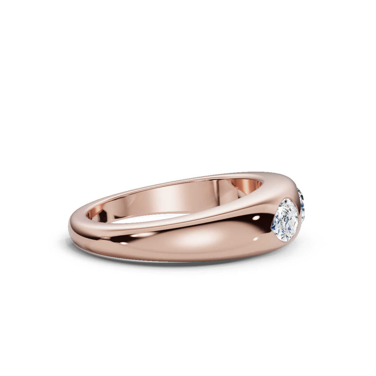 14K Rose Gold Multi-Shape Three-Stone Flush Set 1 CWT Diamond Statement Ring