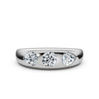 14K White Gold Multi-Shape Three-Stone Flush 1 CWT Diamond Set Statement Ring