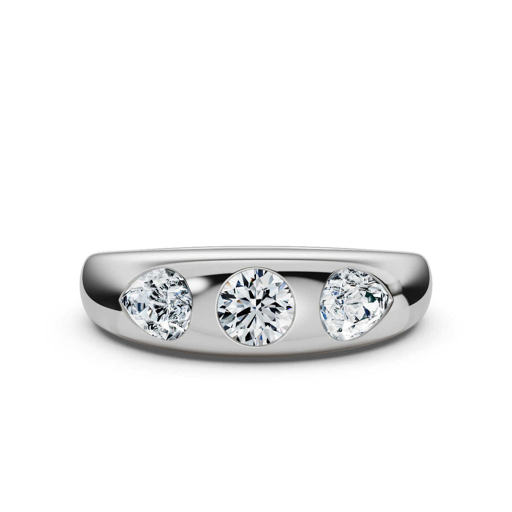 Platinum Multi-Shape Three-Stone Flush Set 1 CWT Diamond Statement Ring