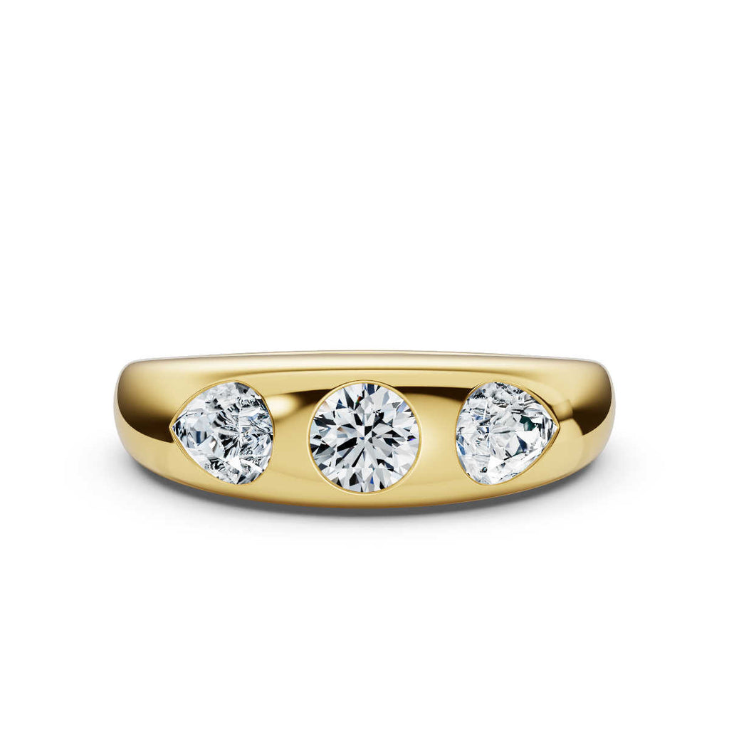 The Trinity Dome: Pear & Round Lab-Grown Diamond Flush Set Ring in 14K Yellow Gold
