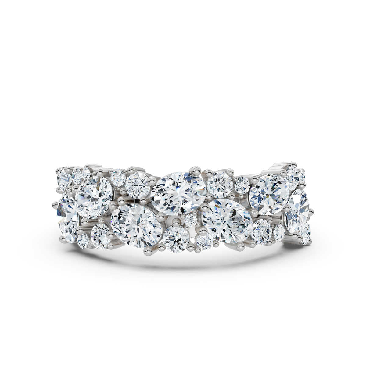 18K White Gold 1.19 CTW Mixed-Shape Oval & Round Lab-Grown Diamond Mosaic Band Ring