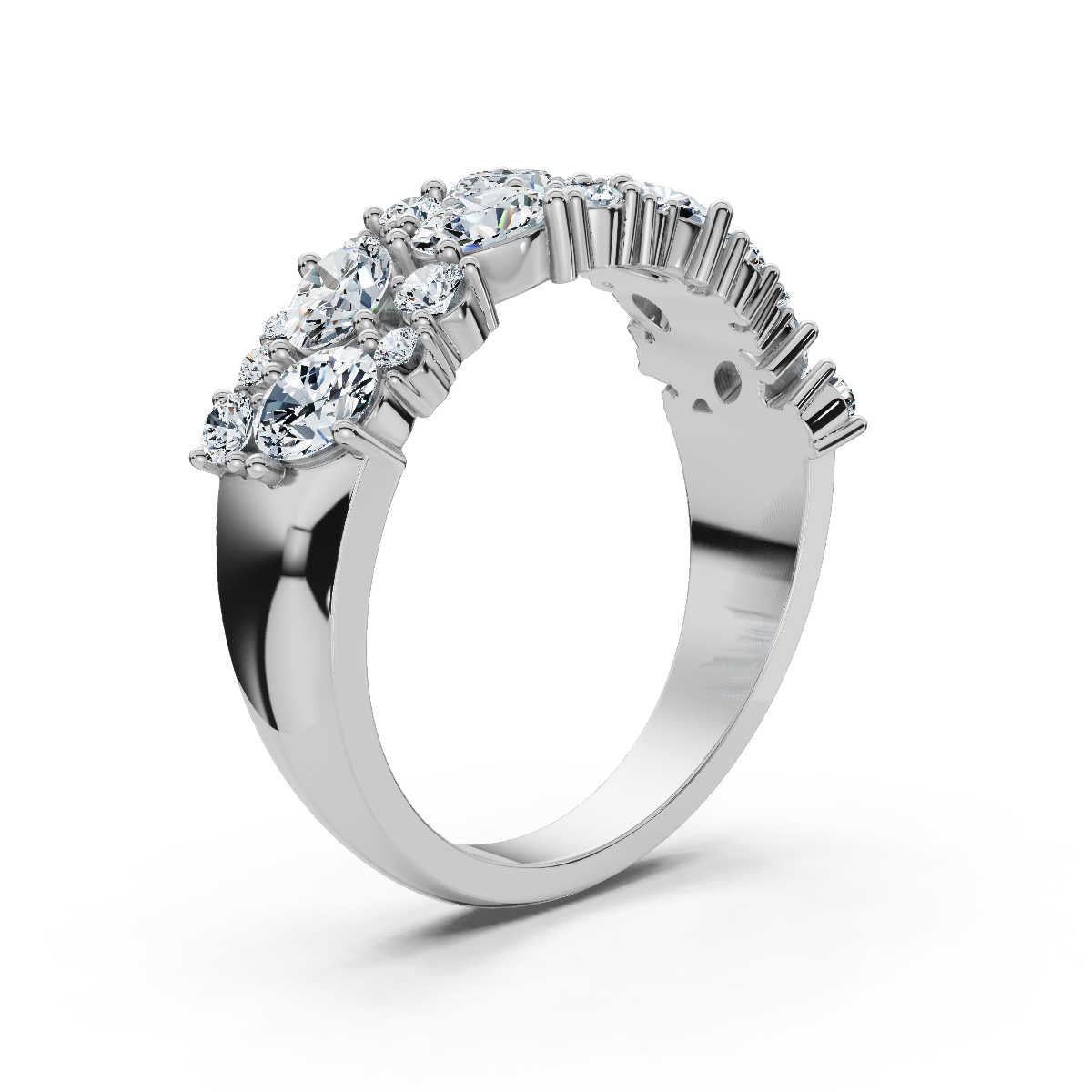 18K White Gold 1.19 CTW Mixed-Shape Oval & Round Lab-Grown Diamond Mosaic Band Ring