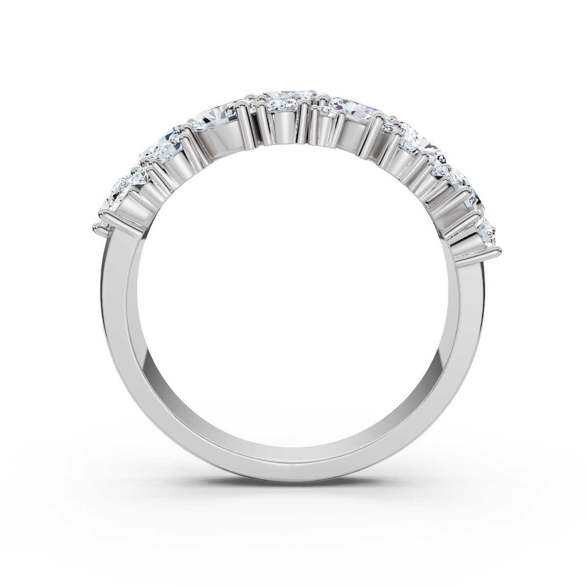 18K White Gold 1.19 CTW Mixed-Shape Oval & Round Lab-Grown Diamond Mosaic Band Ring