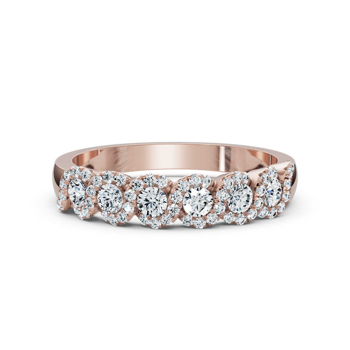 0.76 CTW Round Diamond Interlocking Scalloped Halo Band in 14K Rose Gold Ring
