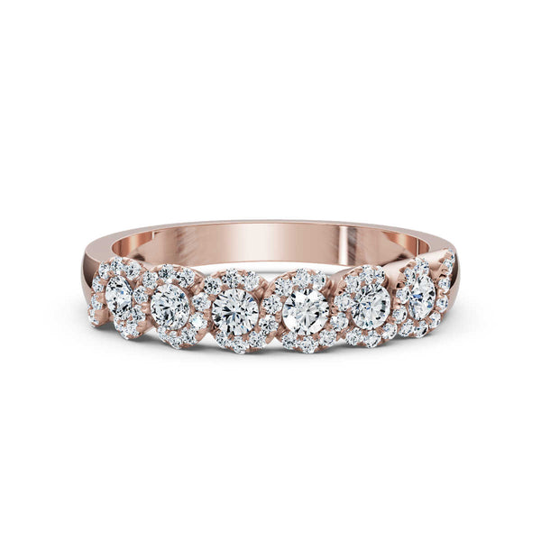 0.76 CTW Round Diamond Interlocking Scalloped Halo Band in 18K Rose Gold Ring