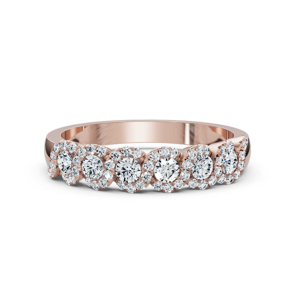 0.76 CTW Round Diamond Interlocking Scalloped Halo Band in 18K Rose Gold Ring