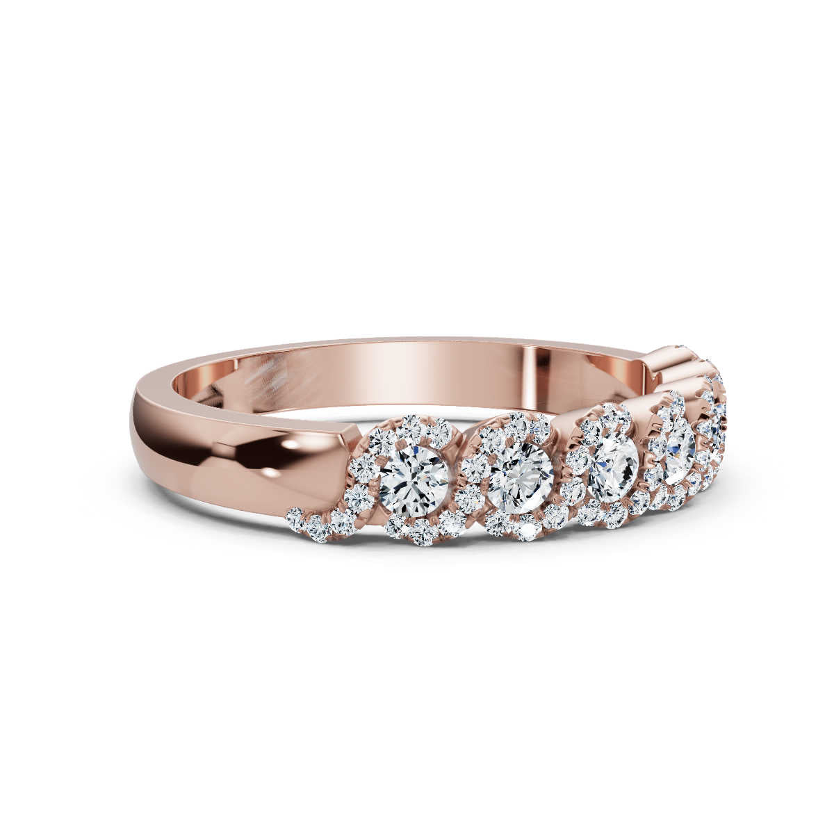0.76 CTW Round Diamond Interlocking Scalloped Halo Band in 14K Rose Gold Ring