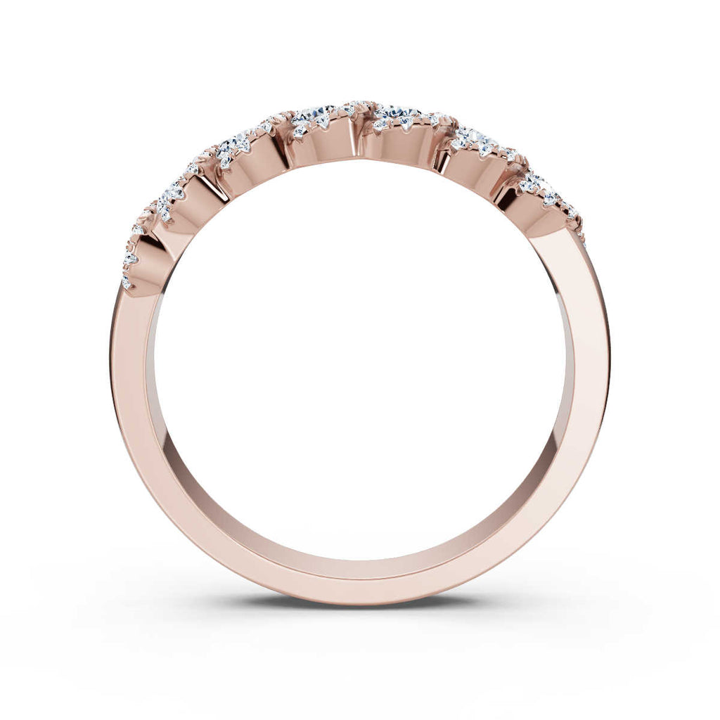 0.76 CTW Round Diamond Interlocking Scalloped Halo Band in 14K Rose Gold Ring