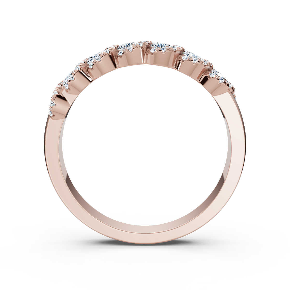 0.76 CTW Round Diamond Interlocking Scalloped Halo Band in 14K Rose Gold Ring