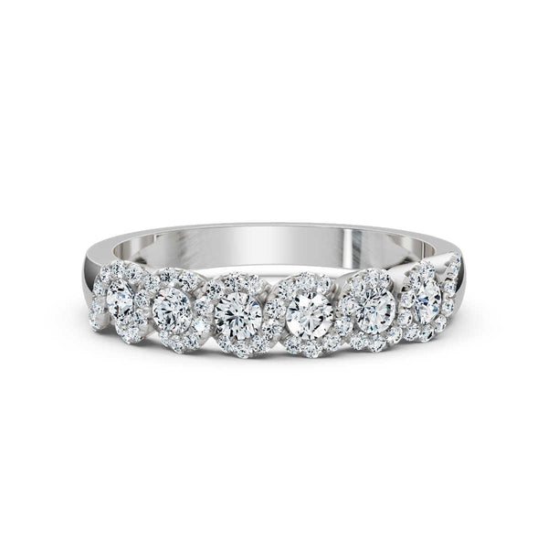 0.76 CTW Round Diamond Interlocking Scalloped Halo Band in 18K White Gold Ring