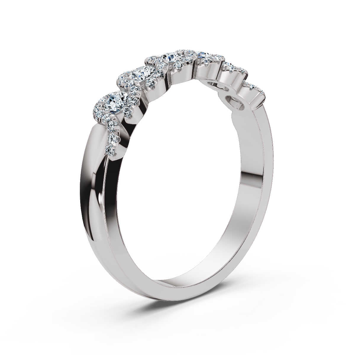 0.76 CTW Round Diamond Interlocking Scalloped Halo Band in 18K White Gold Ring