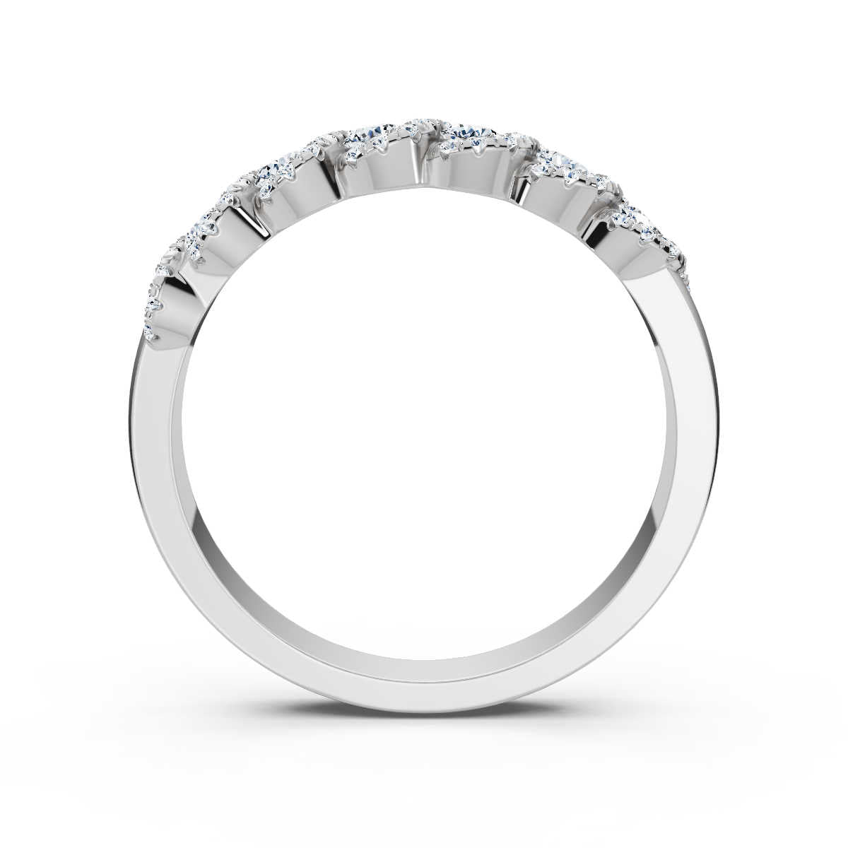 0.76 CTW Round Diamond Interlocking Scalloped Halo Band in 18K White Gold Ring