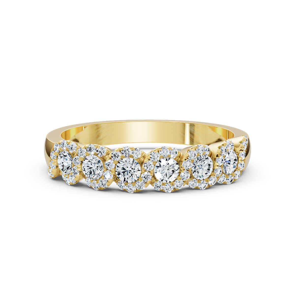 0.76 CTW Round Diamond Interlocking Scalloped Halo Band in 18K Yellow Gold Ring