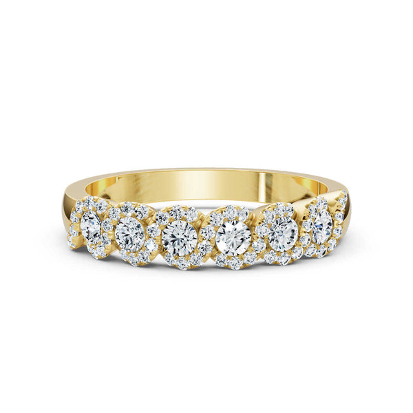 0.76 CTW Round Diamond Interlocking Scalloped Halo Band in 18K Yellow Gold Ring