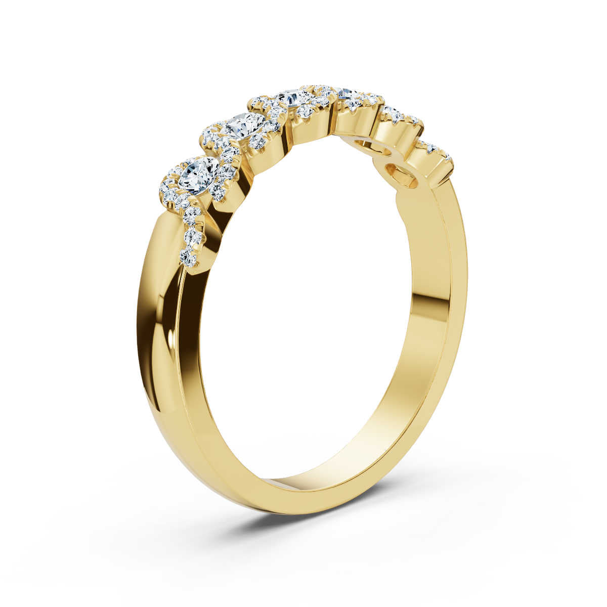 0.76 CTW Round Diamond Interlocking Scalloped Halo Band in 18K Yellow Gold Ring