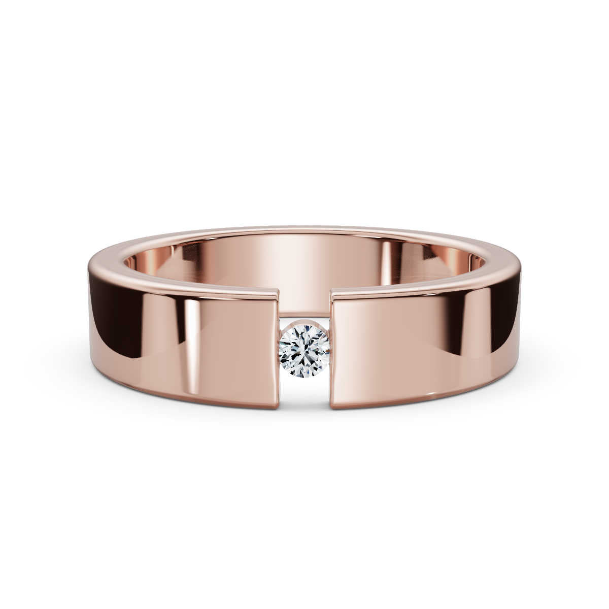 4.2mm Flat-Profile Tension-Set Diamond Solitaire Band in 14K Rose Gold Ring