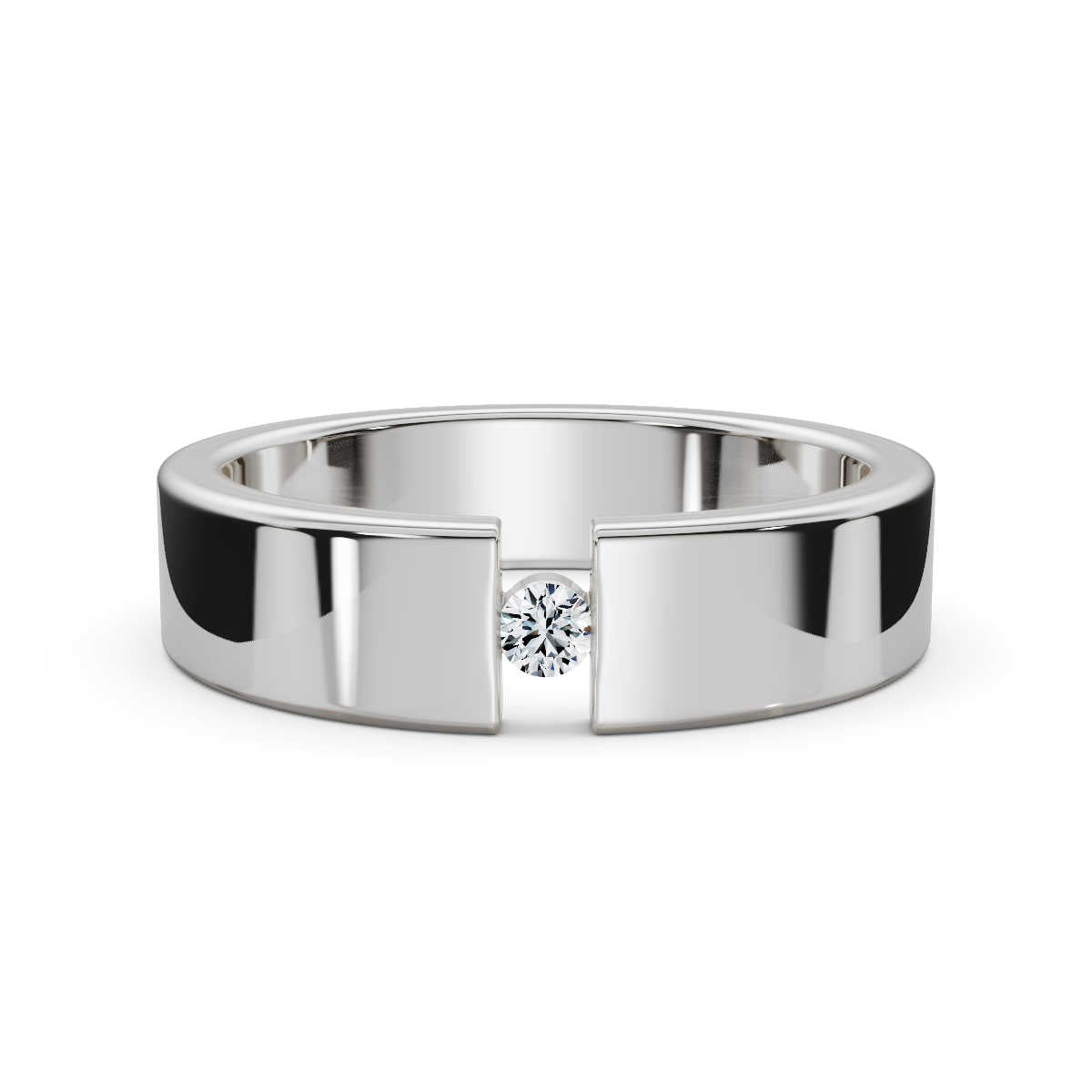4.2mm Flat-Profile Tension-Set Diamond Solitaire Band in 14K White Gold Ring