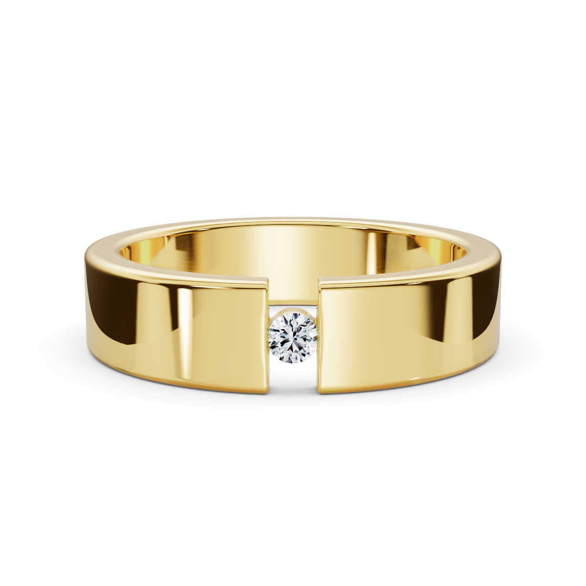 4.2mm Flat-Profile Tension-Set Diamond Solitaire Band in 18K Yellow Gold Ring