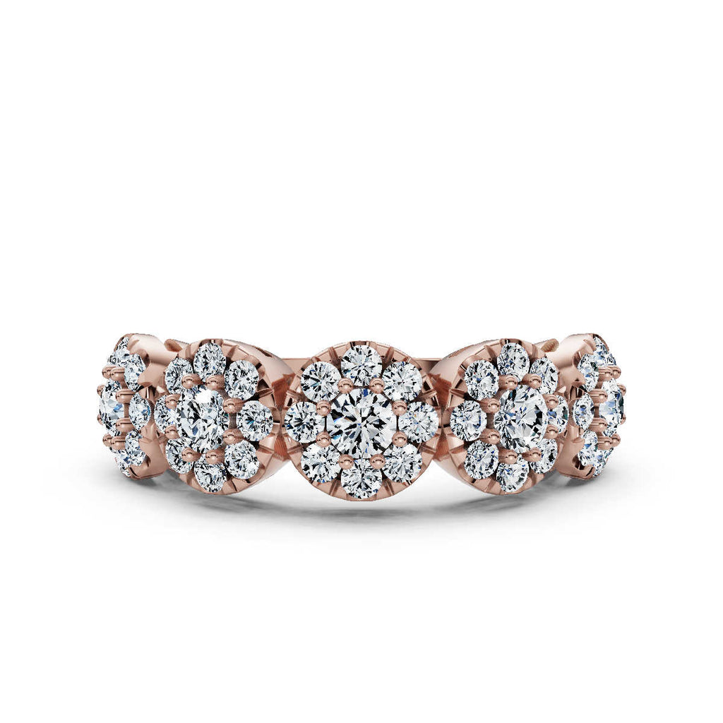 14K Rose Gold 0.98 CTW Round Brilliant Lab-Grown Diamond 5-Cluster Anniversary Band Ring