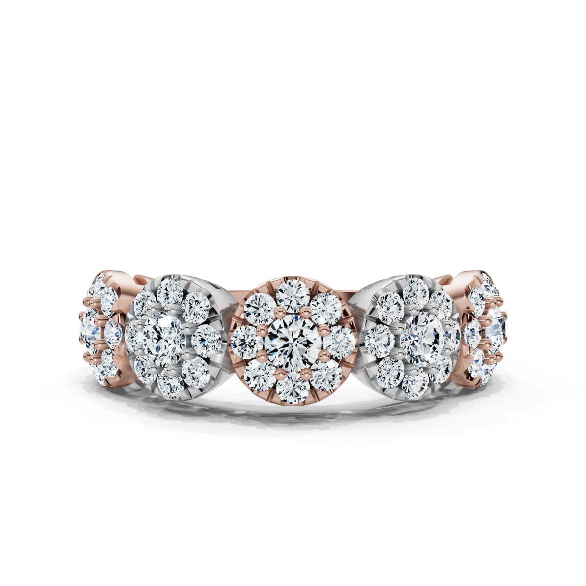 14K Rose & White Gold 0.98 CTW Round Brilliant Lab-Grown Diamond 5-Cluster Anniversary Band Ring