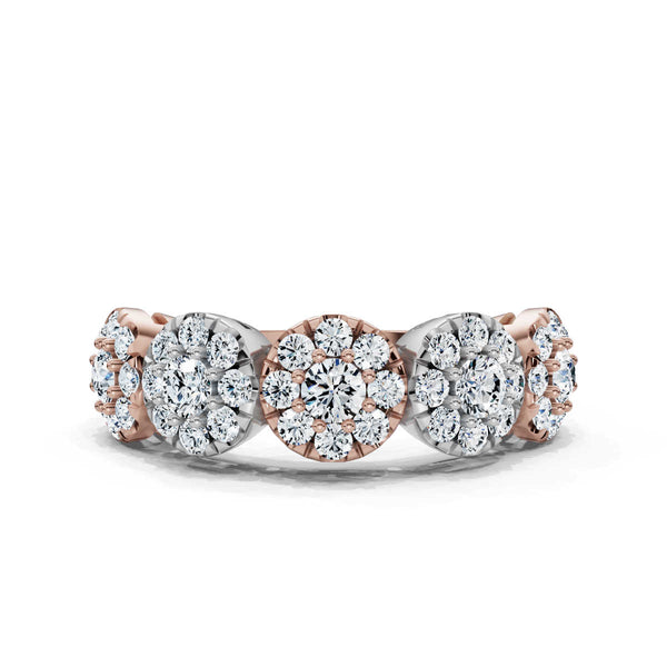 14K Rose & White Gold 0.98 CTW Round Brilliant Lab-Grown Diamond 5-Cluster Anniversary Band Ring