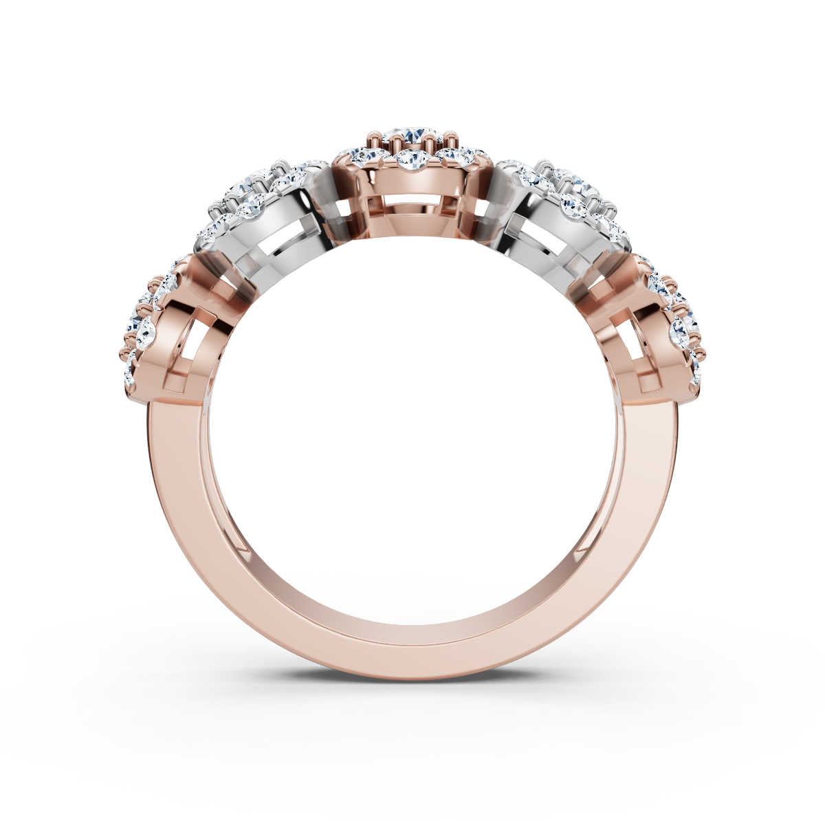 14K Rose & White Gold 0.98 CTW Round Brilliant Lab-Grown Diamond 5-Cluster Anniversary Band Ring