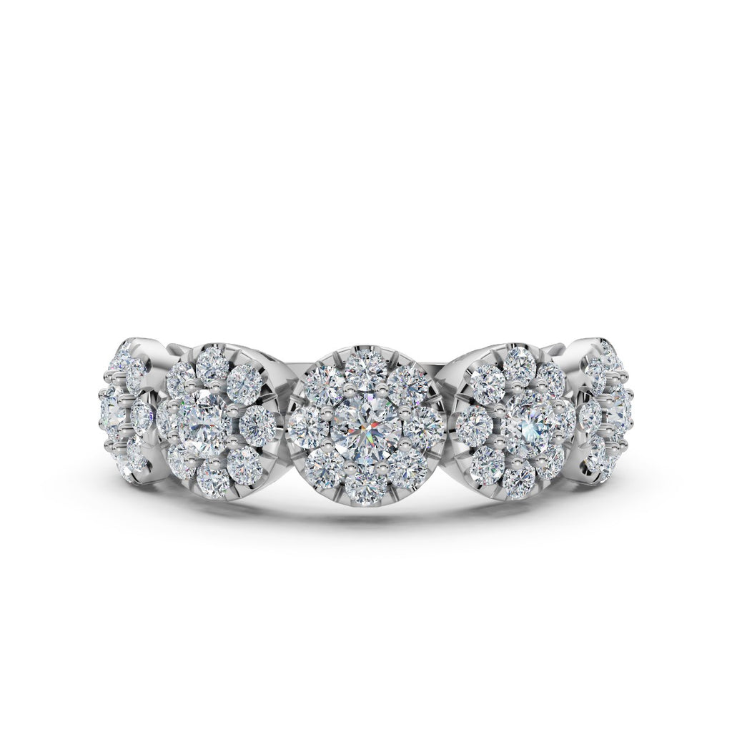 14K White Gold 0.98 CTW Round Brilliant Lab-Grown Diamond 5-Cluster Anniversary Band Ring
