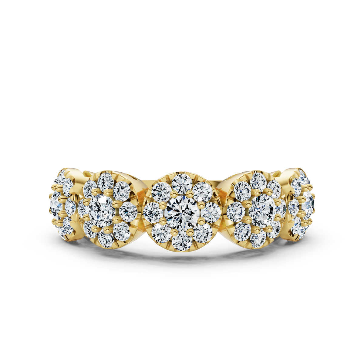 18K Yellow Gold 0.98 CTW Round Brilliant Lab-Grown Diamond 5-Cluster Anniversary Band Ring