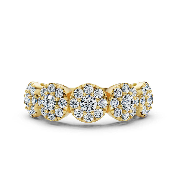 14K Yellow Gold 0.98 CTW Round Brilliant Lab-Grown Diamond 5-Cluster Anniversary Band Ring