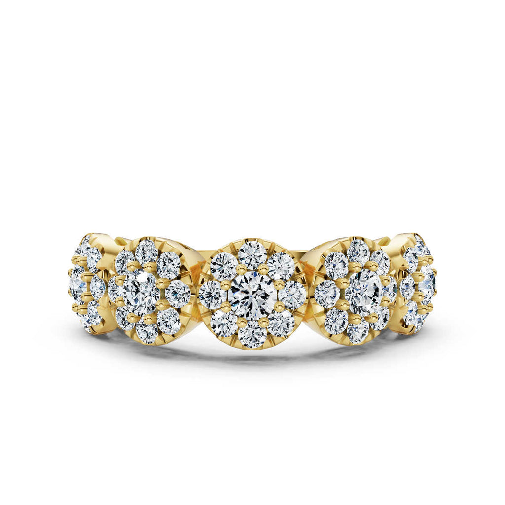 14K Yellow Gold 0.98 CTW Round Brilliant Lab-Grown Diamond 5-Cluster Anniversary Band Ring