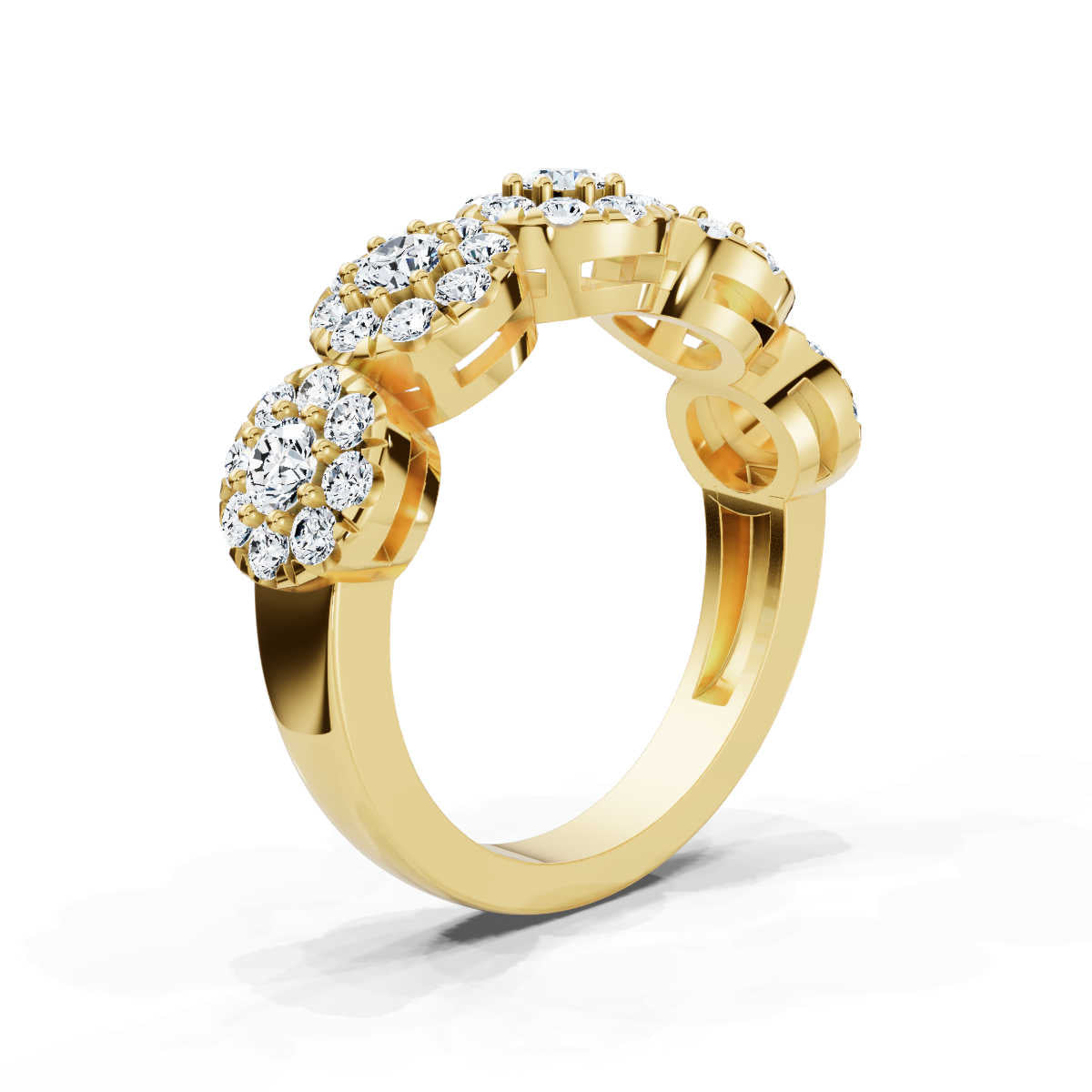 18K Yellow Gold 0.98 CTW Round Brilliant Lab-Grown Diamond 5-Cluster Anniversary Band Ring