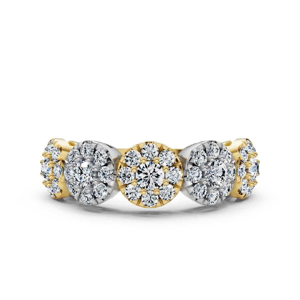 14K Yellow & White Gold 0.98 CTW Round Brilliant Lab-Grown Diamond 5-Cluster Anniversary Band Ring