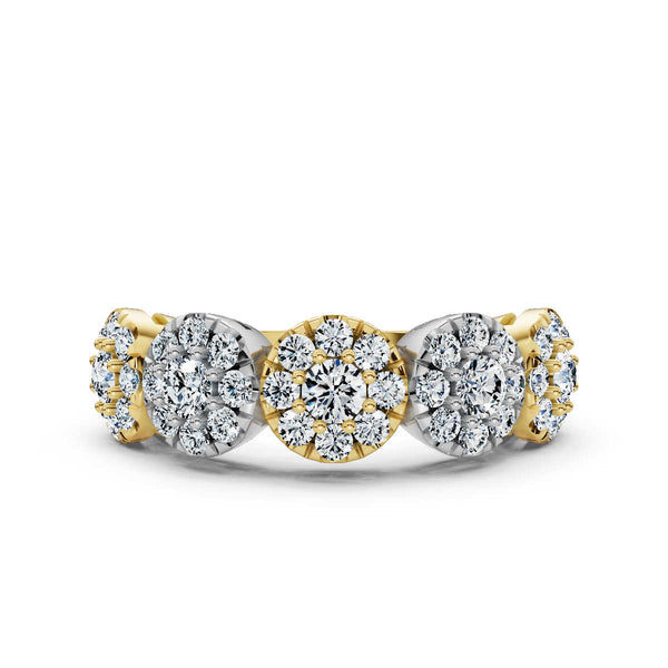 14K Yellow & White Gold 0.98 CTW Round Brilliant Lab-Grown Diamond 5-Cluster Anniversary Band Ring