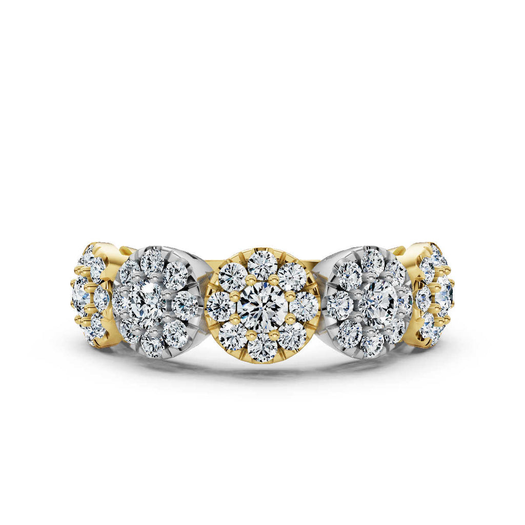 14K Yellow & White Gold 0.98 CTW Round Brilliant Lab-Grown Diamond 5-Cluster Anniversary Band Ring