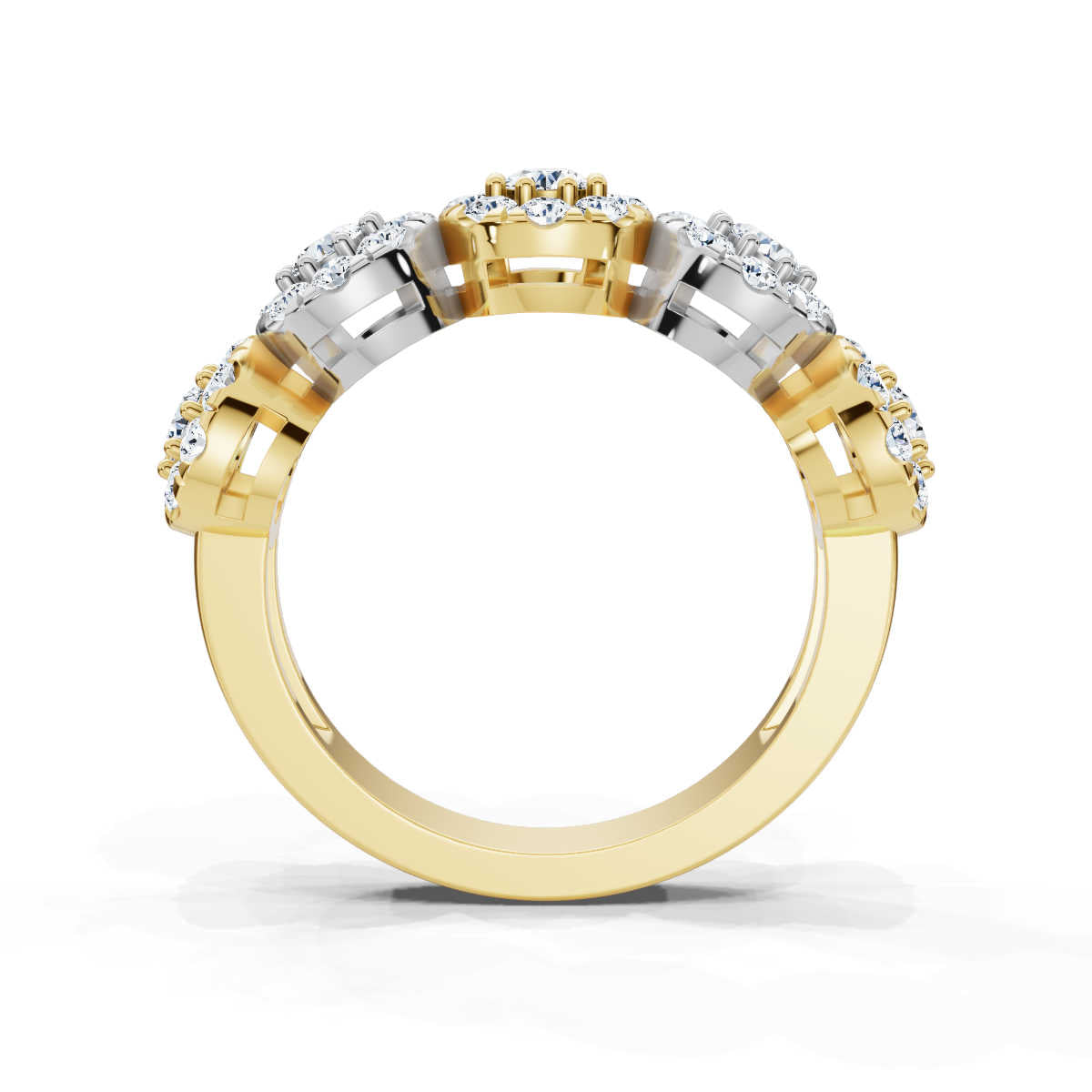 14K Yellow & White Gold 0.98 CTW Round Brilliant Lab-Grown Diamond 5-Cluster Anniversary Band Ring