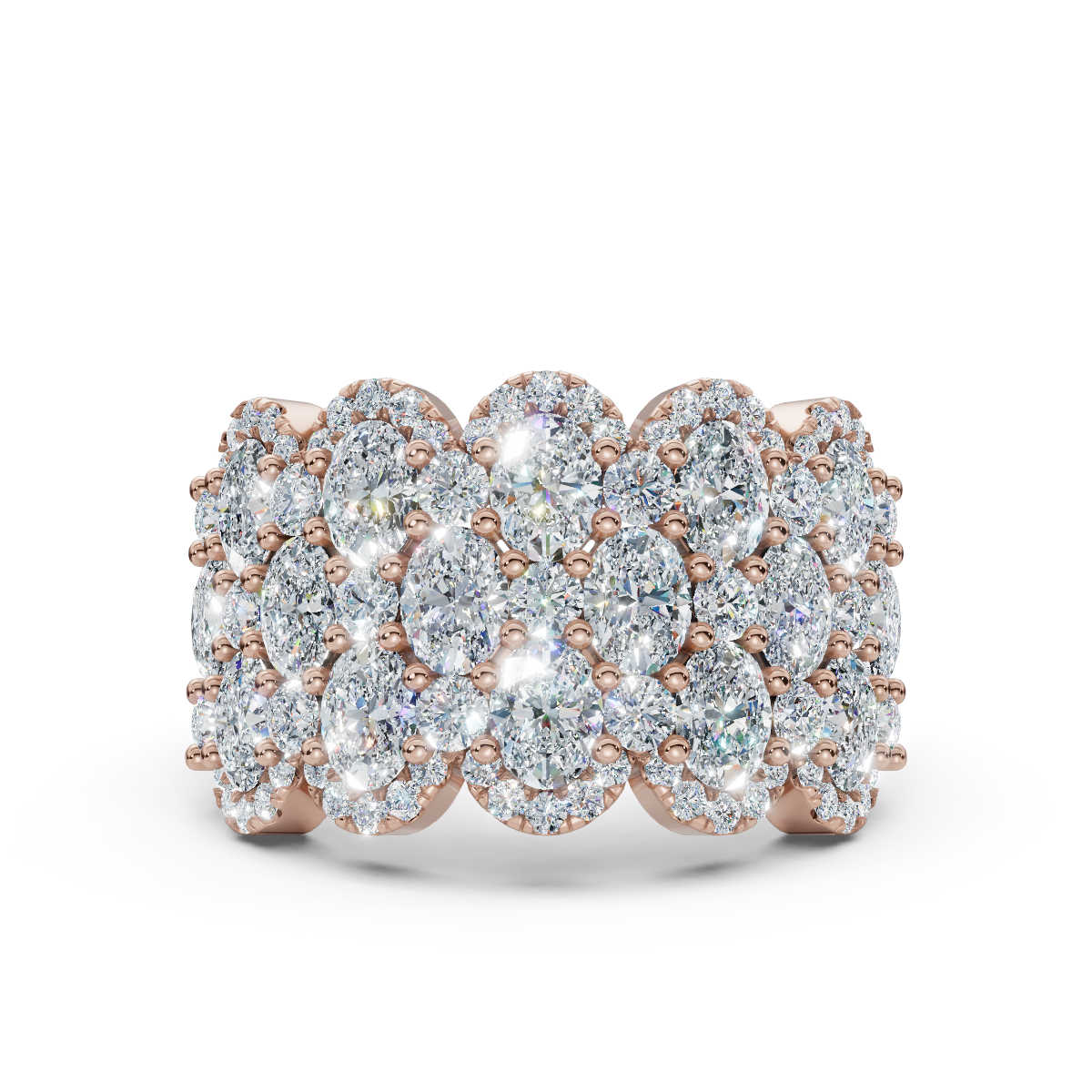 2.84 CTW Multi-Row Oval and Round Diamond Mosaic Statement Band in 14K Rose Gold