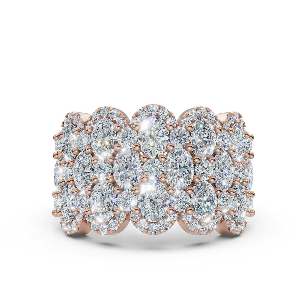 2.84 CTW Multi-Row Oval and Round Diamond Mosaic Statement Band in 14K Rose Gold Ring