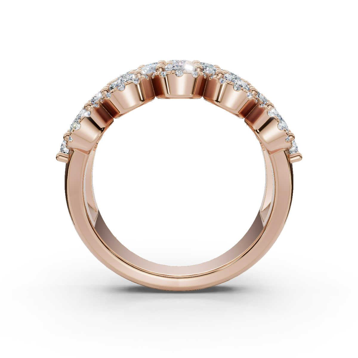 2.84 CTW Multi-Row Oval and Round Diamond Mosaic Statement Band in 14K Rose Gold